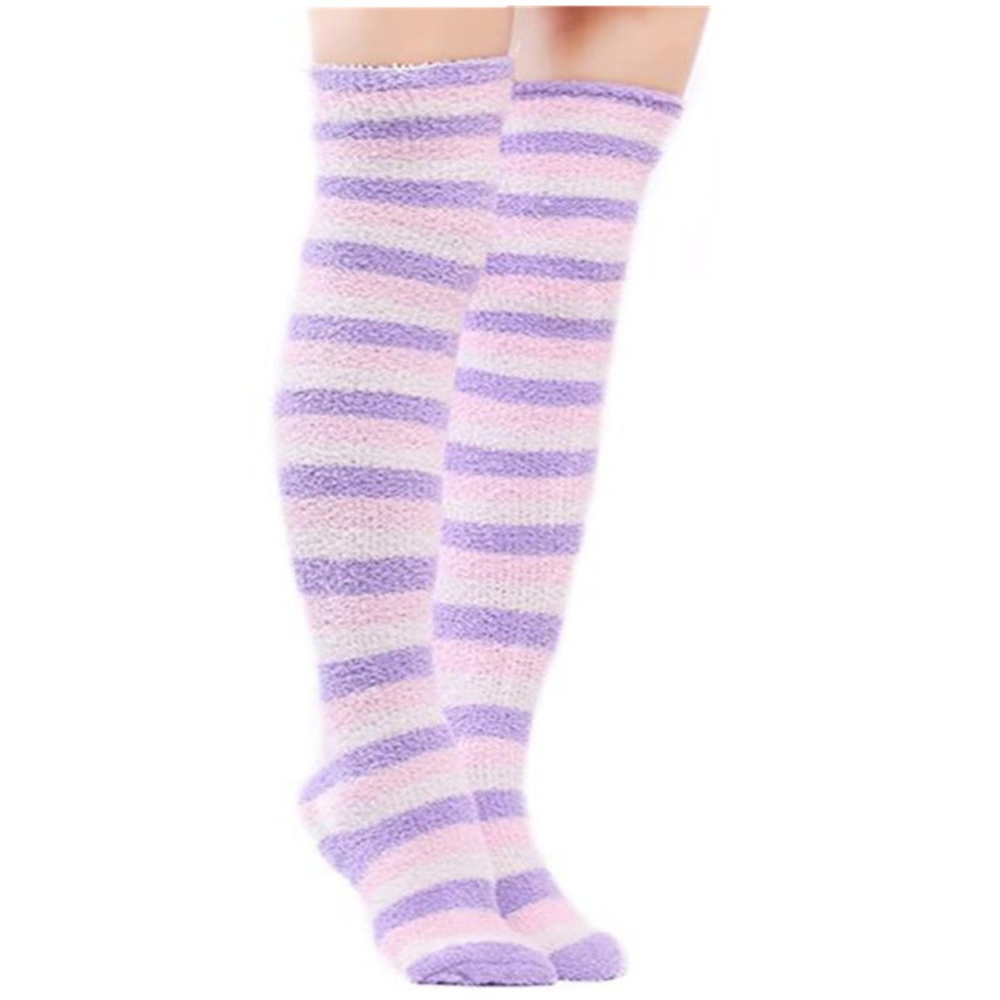 CHAUSSETTES MONTANTES RAYURES VELOURS CORAIL