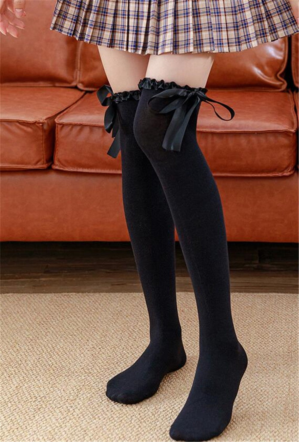 CHAUSSETTES MONTANTES FEMME NOIR RUBAN