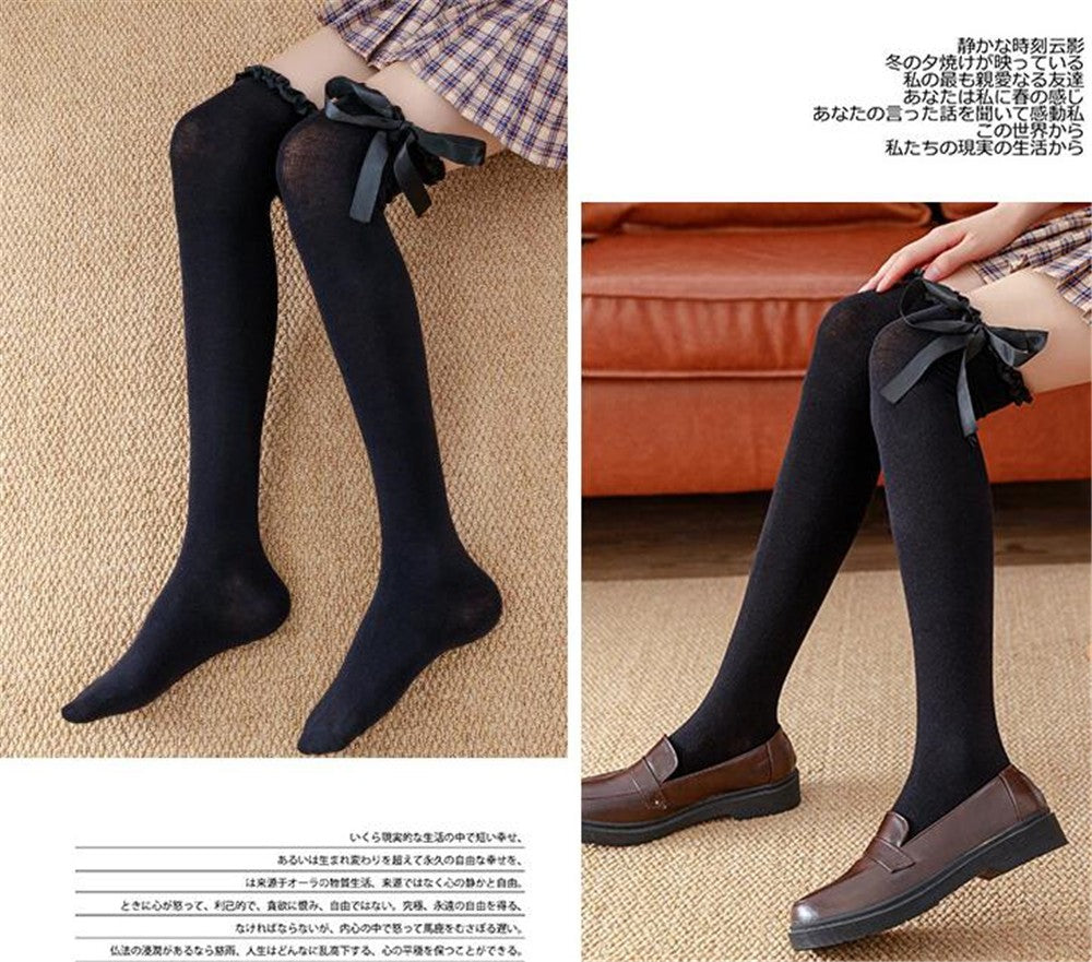 CHAUSSETTES MONTANTES FEMME NOIR RUBAN