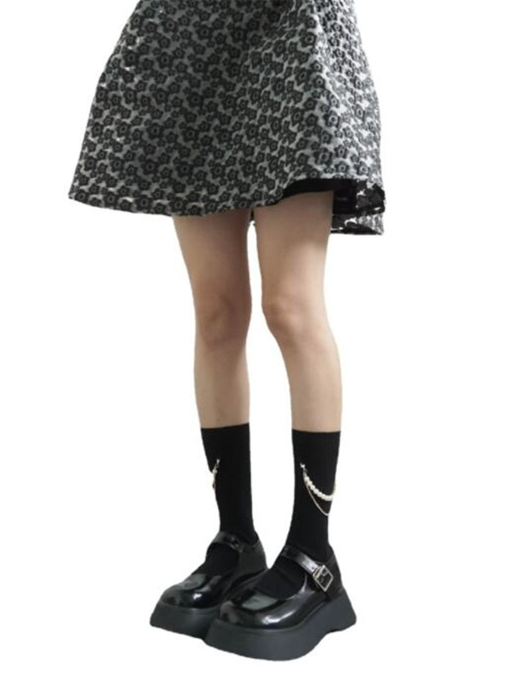 CHAUSSETTES MI HAUTE AVEC PERLES FEMME NOIR