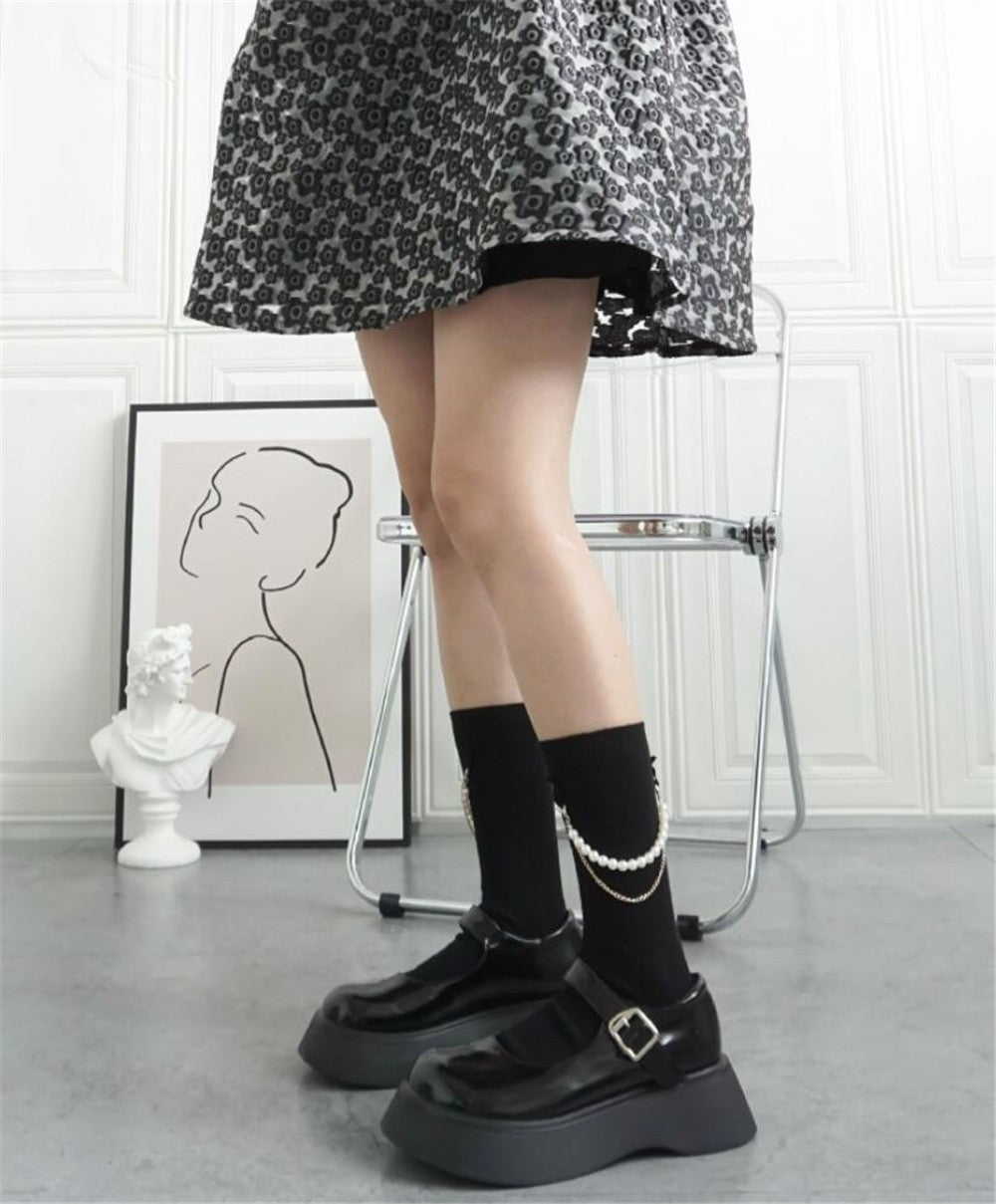 CHAUSSETTES MI HAUTE AVEC PERLES FEMME NOIR