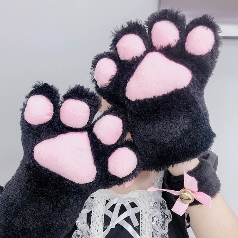 PAIRE GANTS PATTE CHAT NEKO NOIR