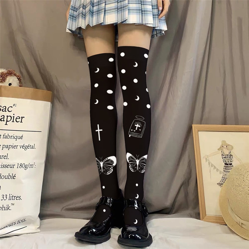 CHAUSSETTES LOLITA PUNK CROIX PAPILLON MONTANTES FEMME