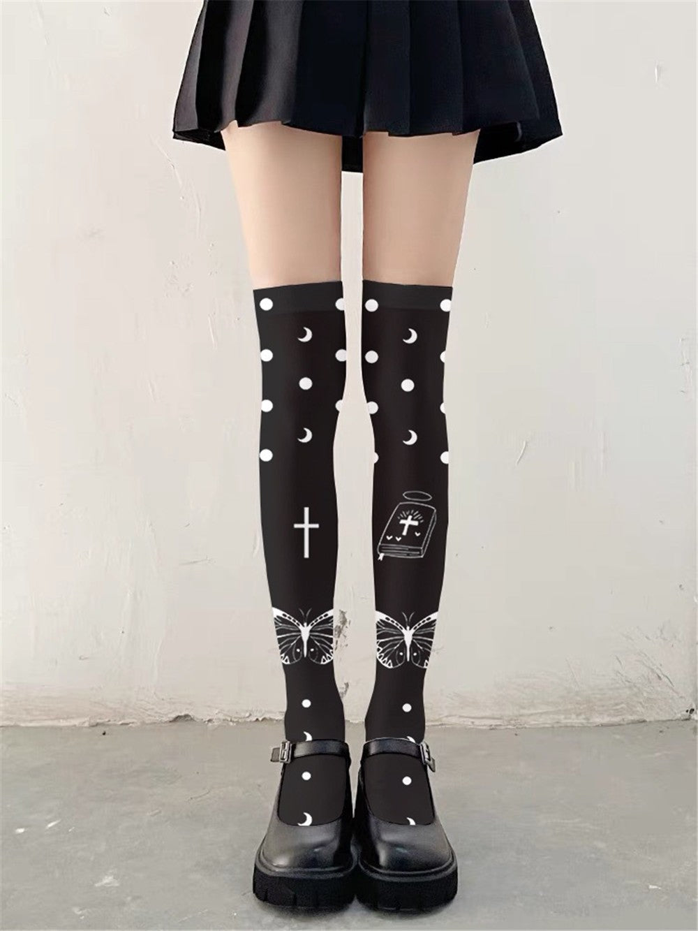 CHAUSSETTES LOLITA PUNK CROIX PAPILLON MONTANTES FEMME