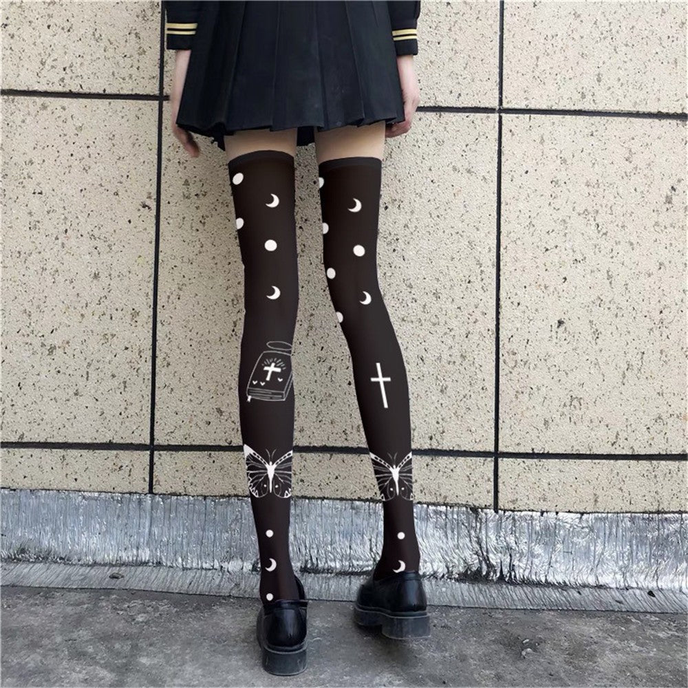 CHAUSSETTES LOLITA PUNK CROIX PAPILLON MONTANTES FEMME