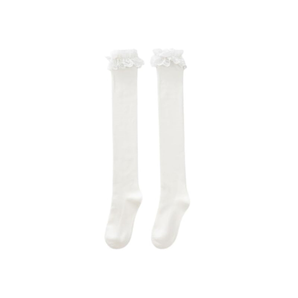CHAUSSETTES MONTANTES DENTELLE BLANCHE NOEUD BLANC
