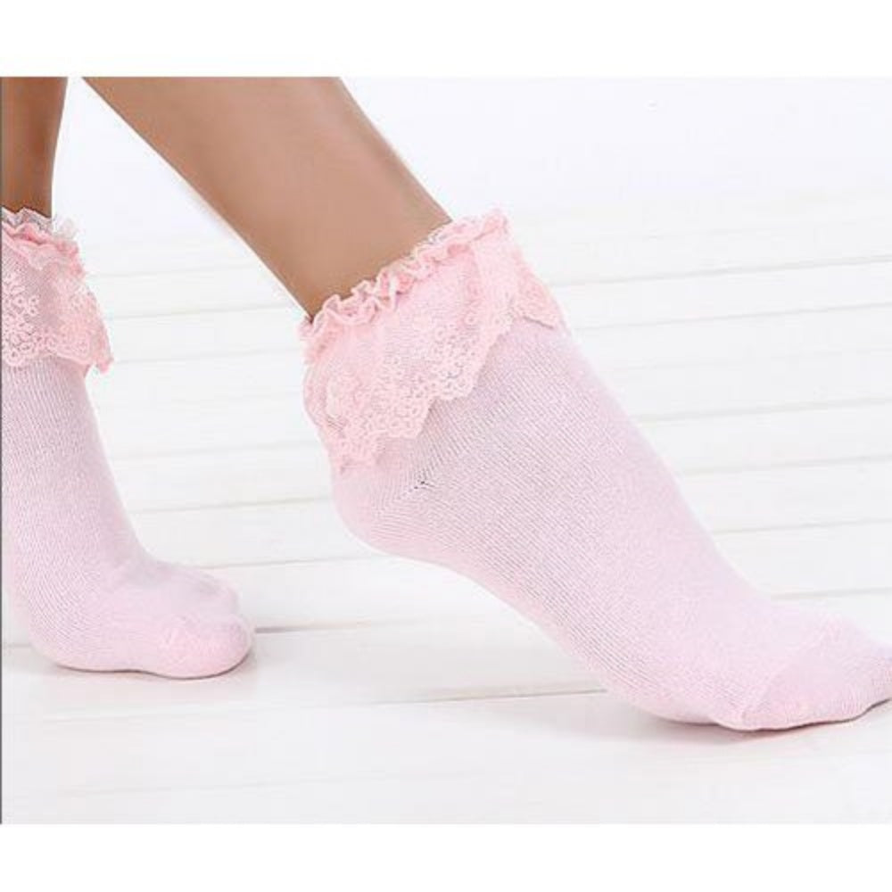 CHAUSSETTES COURTES LOLITA DENTELLE MAID DOLL ROSE