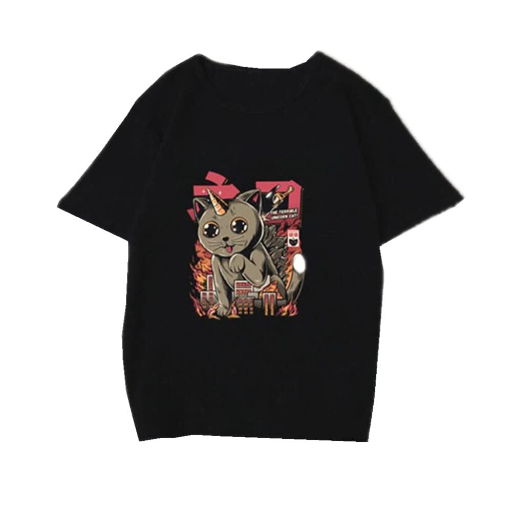 T SHIRT GOTHIQUE HIP HOP JAPONAIS EMO LICORNE CHAT