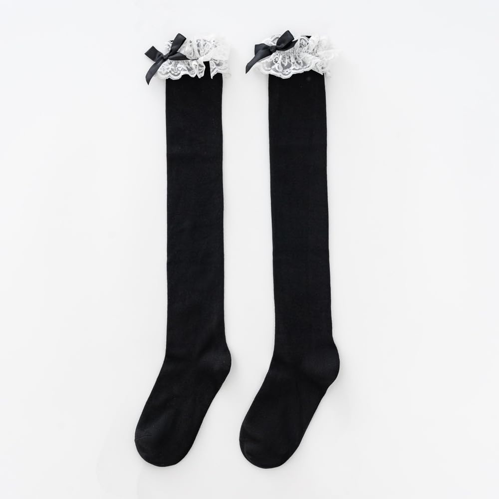 CHAUSSETTES MONTANTES DENTELLE BLANCHE NOEUD NOIR