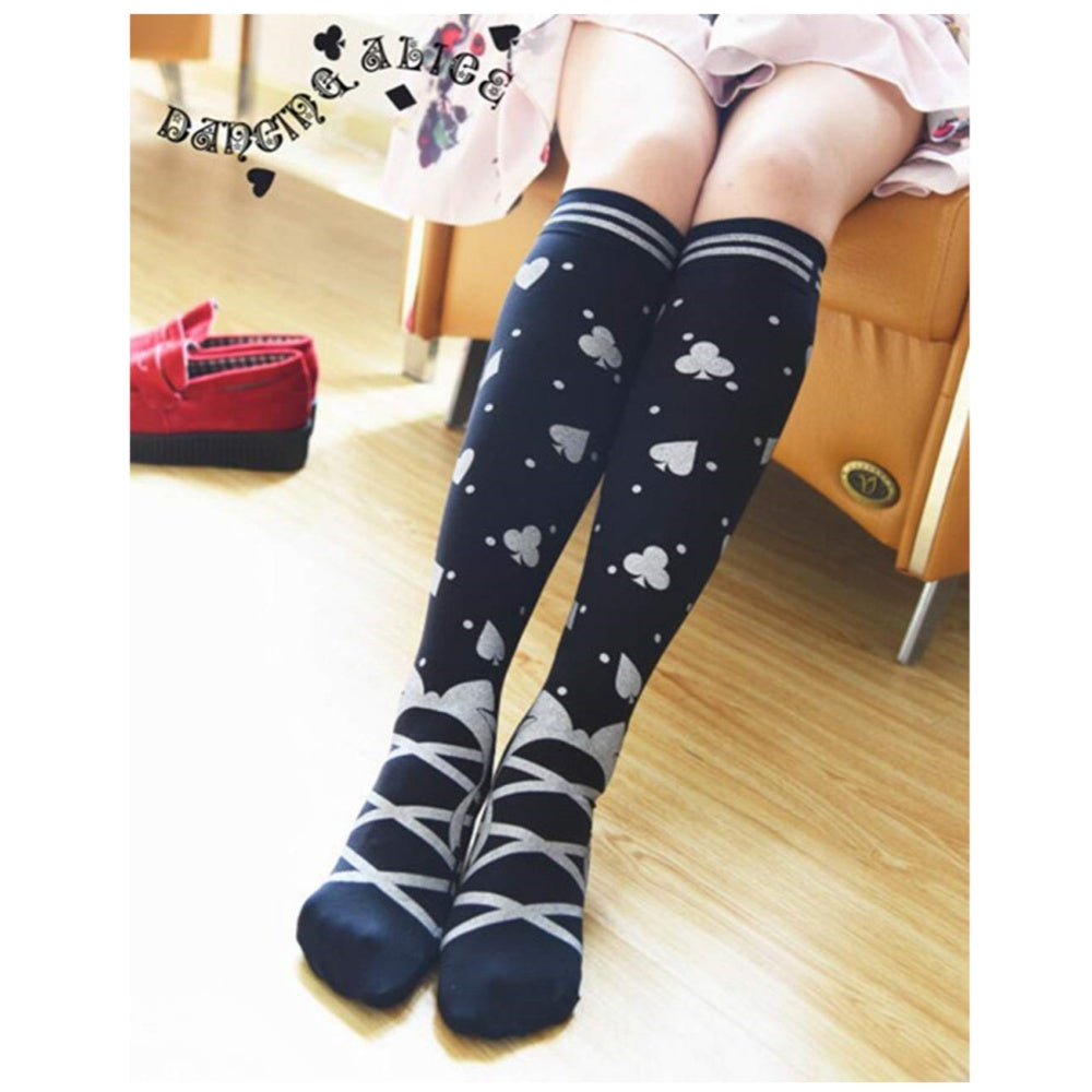 CHAUSSETTES NOIR MONTANTE CARTE POKER ALICE MAID
