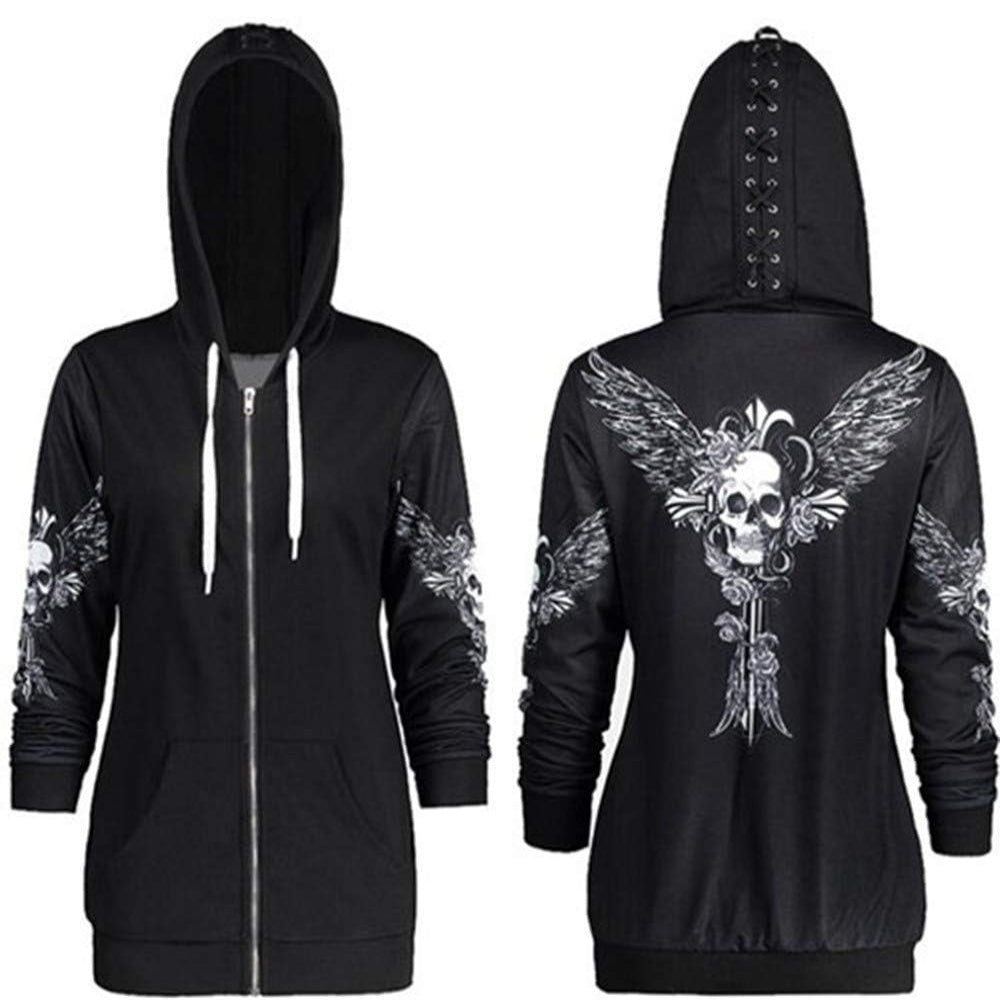 SWEAT CAPUCHE CRANE LACET BIKER AILES ANGE GOTHIQUE MI-SAISON
