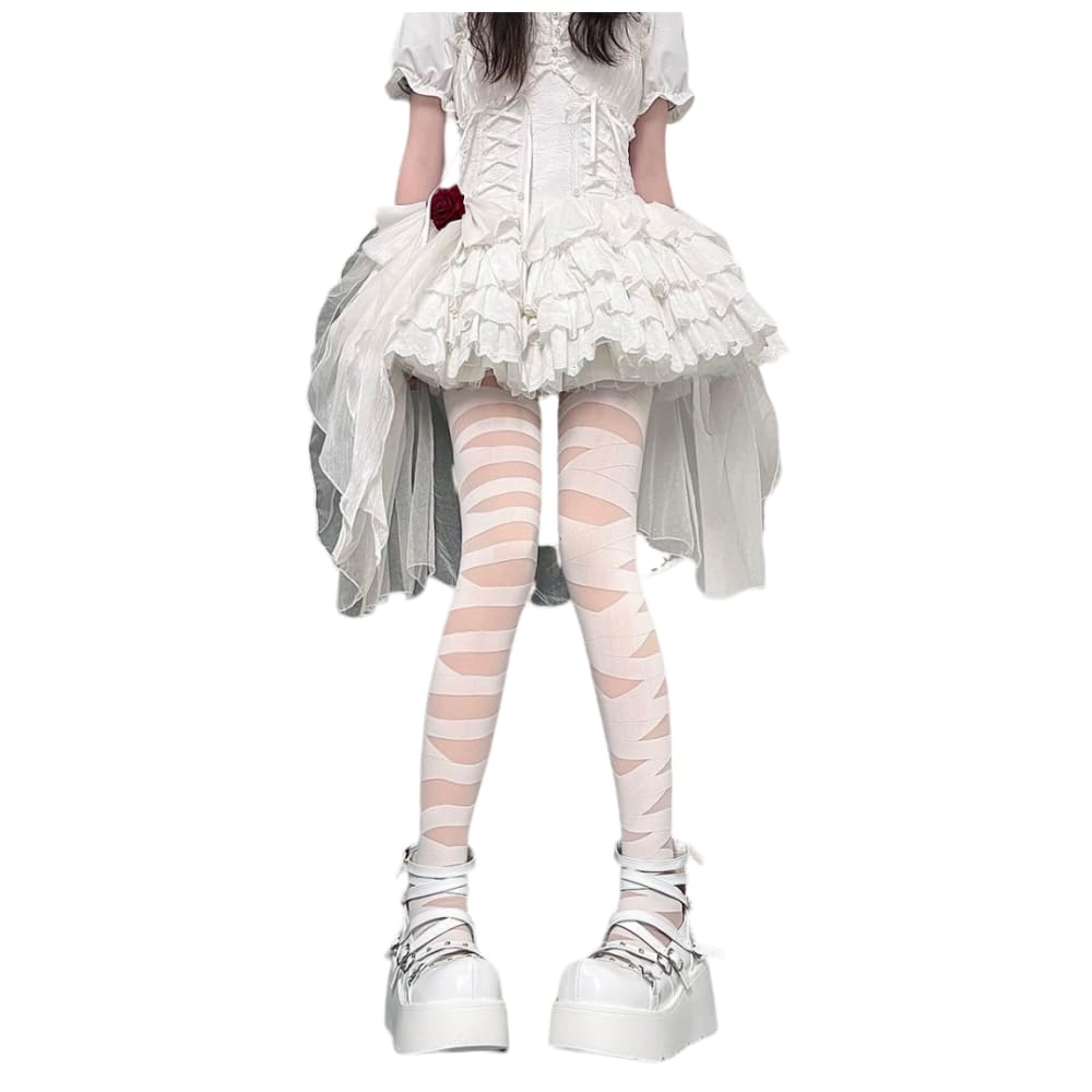 COLLANTS RAYURES RESILLE GOTHIQUE PUNK BLANC