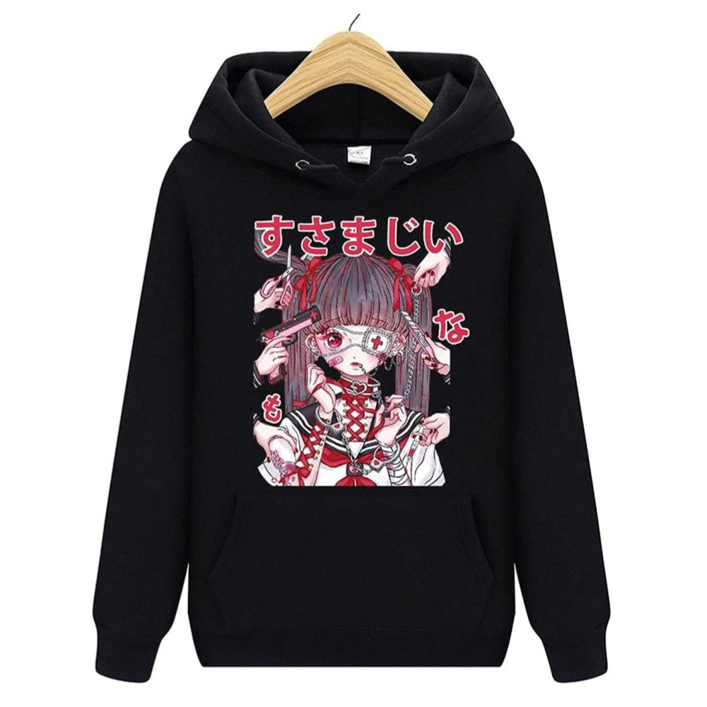 SWEAT A CAPUCHE GOTH HIP HOP NOIR POLAIRE