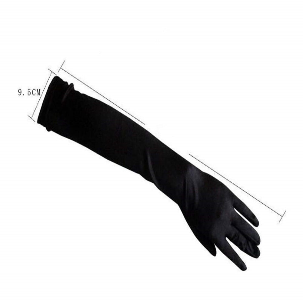 PAIRE GANTS NOIR SATIN LONG SOIREE