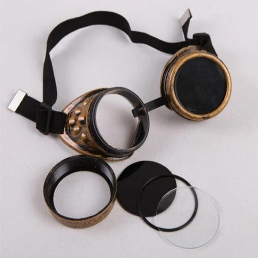 ENSEMBLE CHAPEAU NOIR STEAMPUNK LUNETTES CLOUS