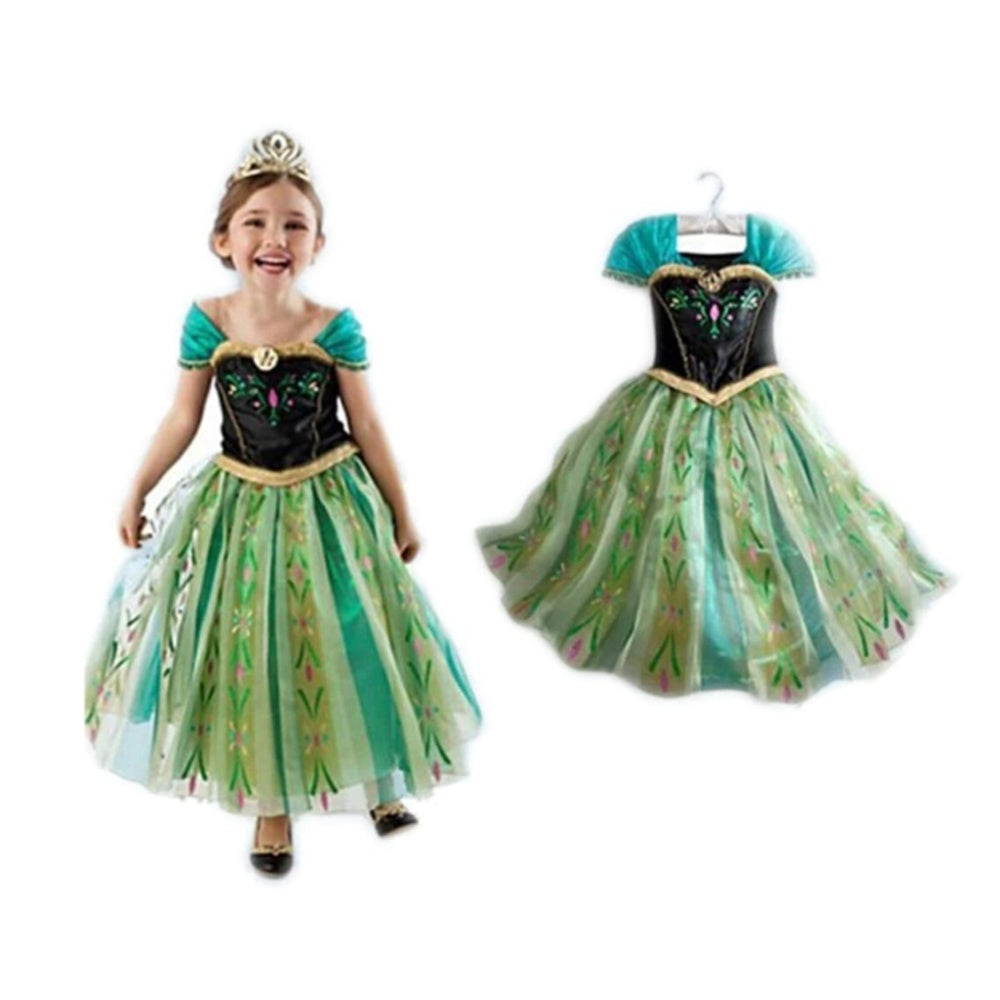 ROBE ANNA FILLE LA REINE DES NEIGES PRINCESSE ENFANT 2/12 ANS AVEC BIJOUX