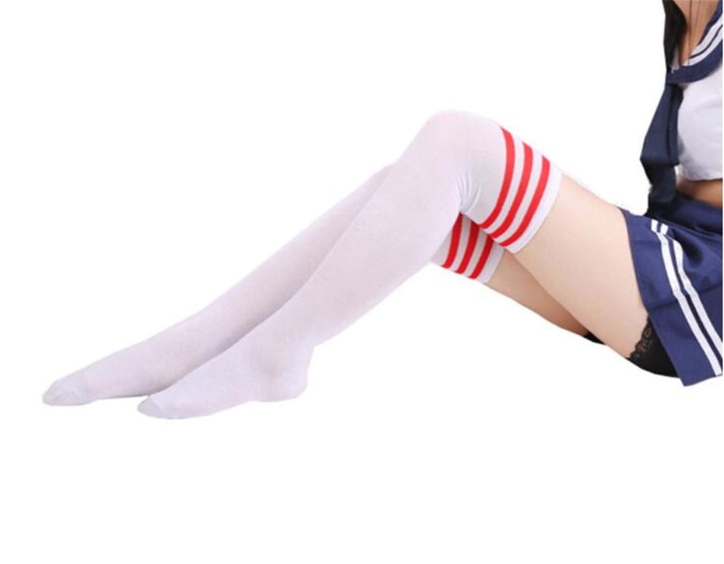 CHAUSSETTES MONTANTES TRIPLE RAYURES ROUGE