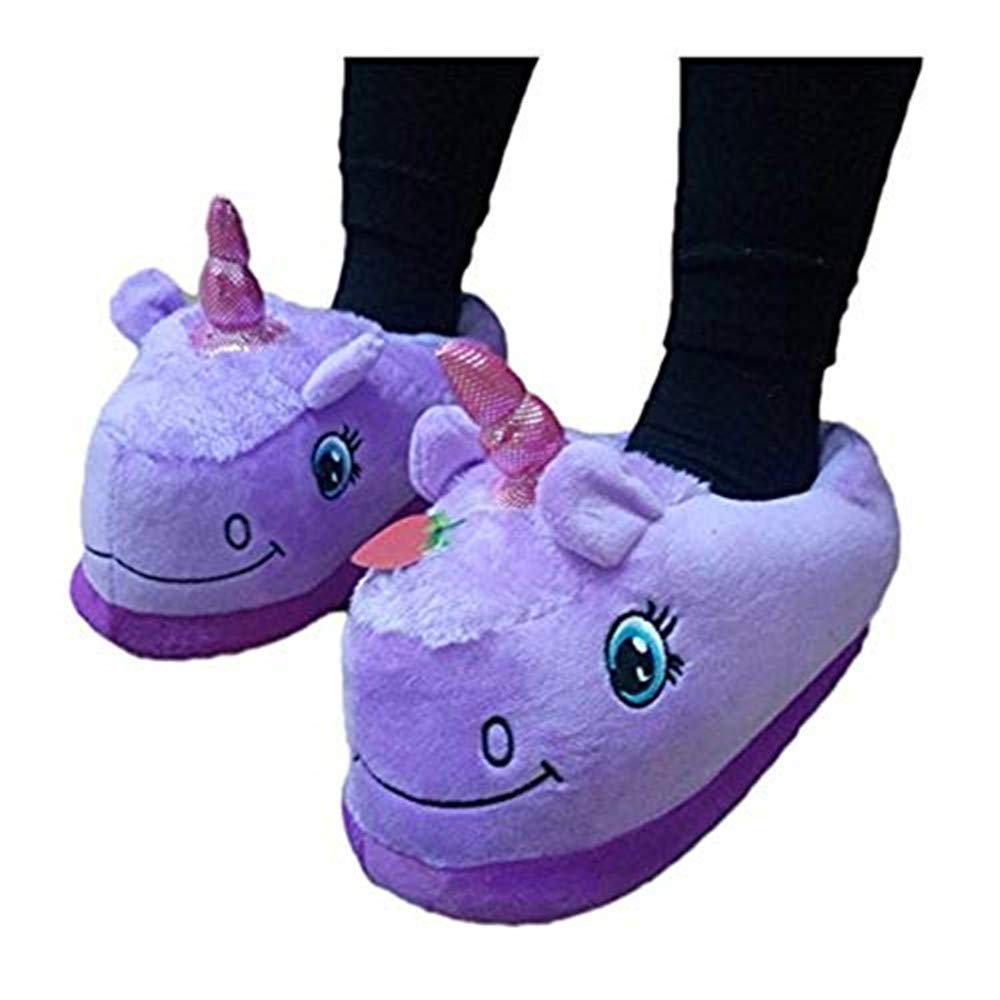 CHAUSSONS PANTOUFLES FERMES LICORNE VIOLET PELUCHE