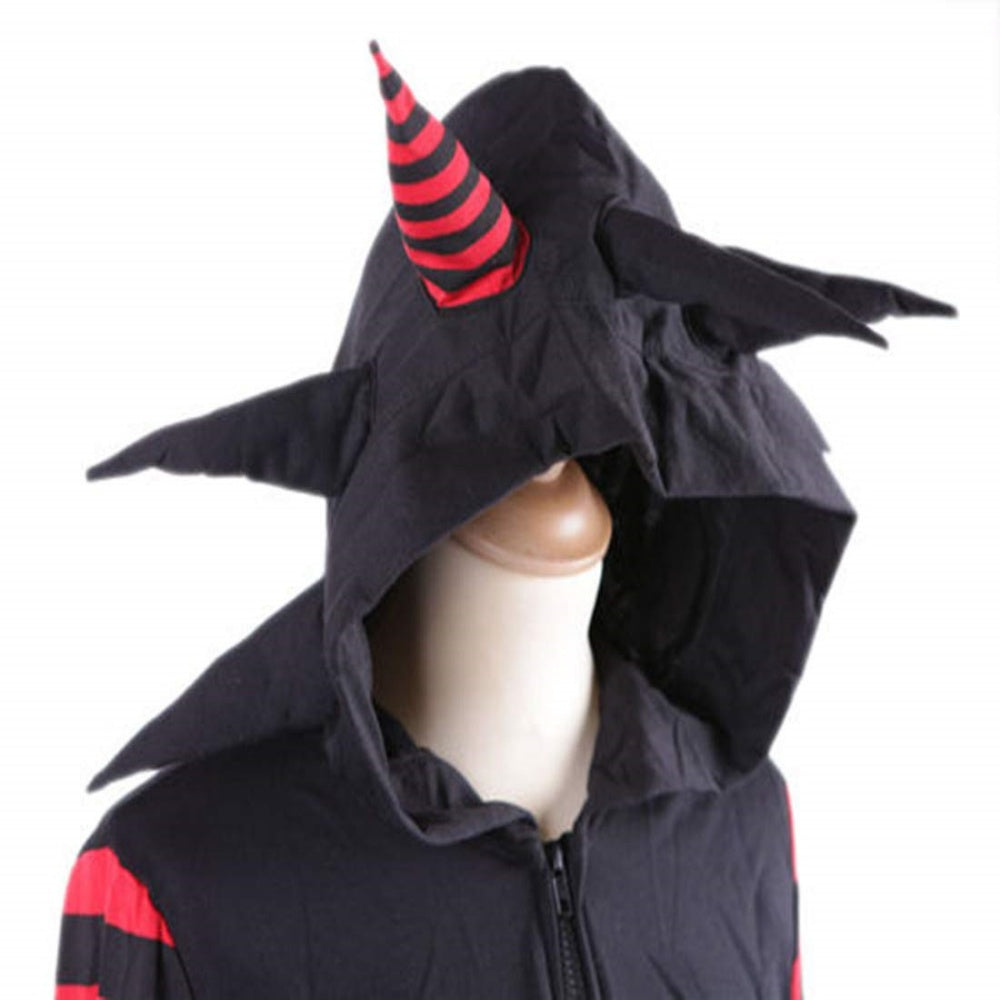 SWEAT CAPUCHE FEMME PUNK EMO CORNE AILES DEMON RAYURE ROUGE NOIR