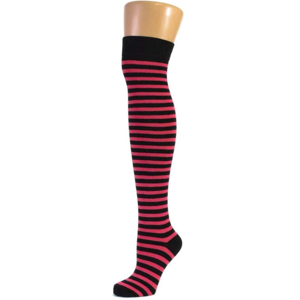 CHAUSSETTES MONTANTES RAYURE ROSE NOIR