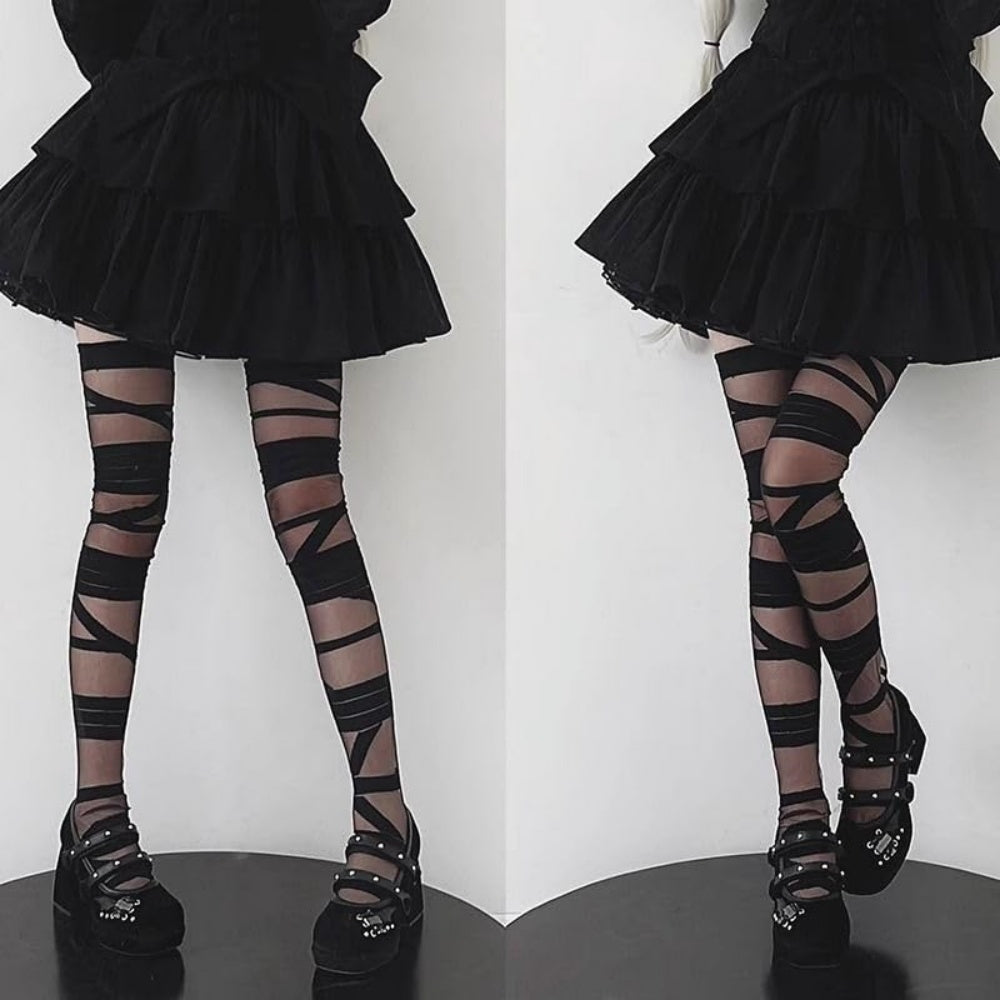 COLLANTS RAYURES RESILLE GOTHIQUE PUNK