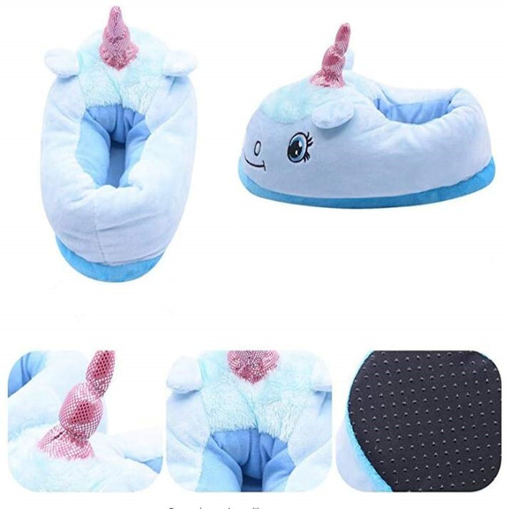 CHAUSSONS PANTOUFLES FERMES LICORNE BLEU PELUCHE
