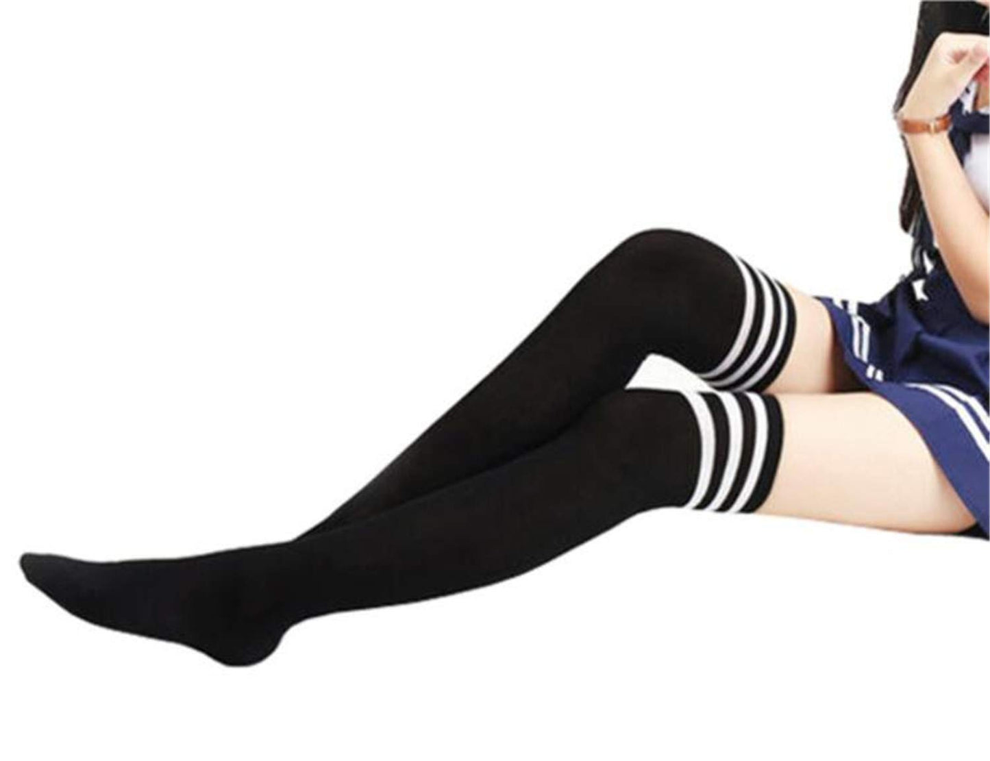 CHAUSSETTES MONTANTES NOIRS TRIPLE RAYURES BLANCS