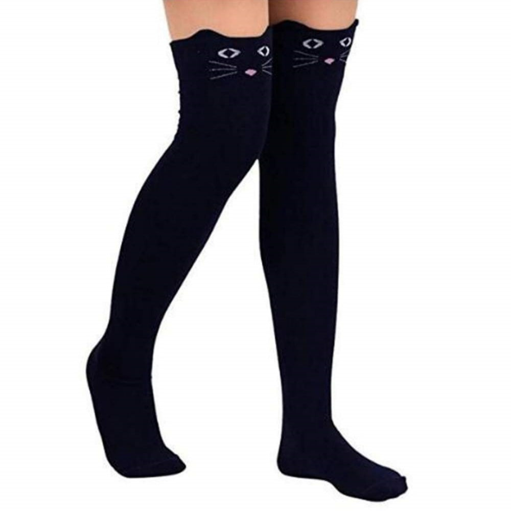 CHAUSSETTE CHAT BLEU FONCE MONTANTE