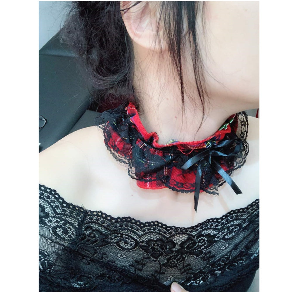 RAS DE COU ECOSSAIS TISSU GOTH EXTENSIBLE DENTELLE