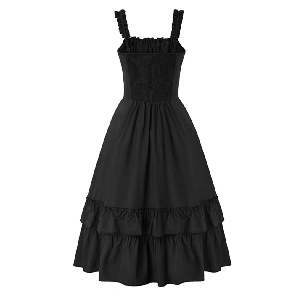 ROBE BRETELLE NOIR MEDIEVAL VICTORIENNE SERREAGE