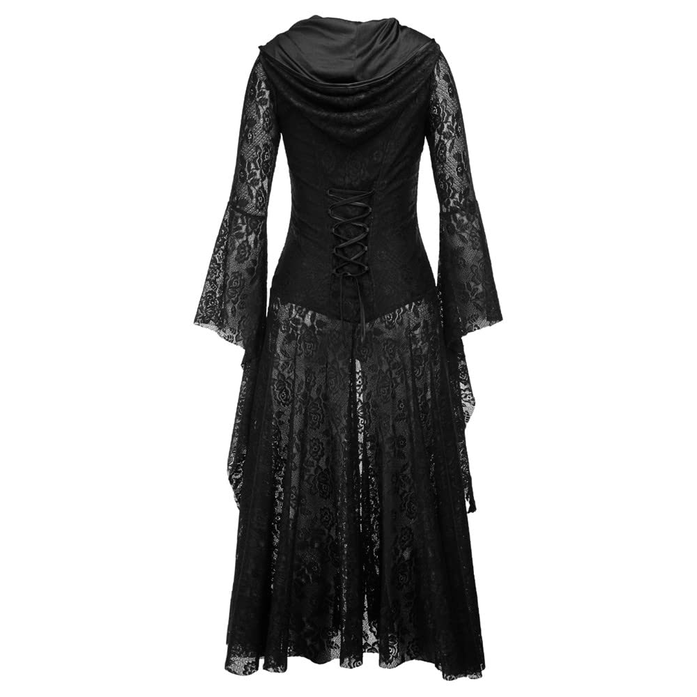 MANTEAU ROBE AVEC CAPUCHE GOTH DENTELLE RESILLE MANCHE BOUFFANTE