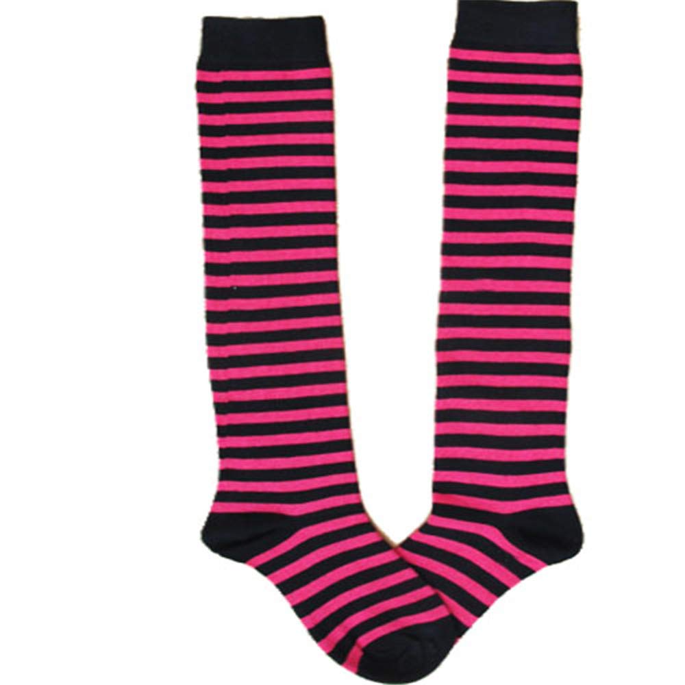 CHAUSSETTES MONTANTES RAYURE ROSE NOIR