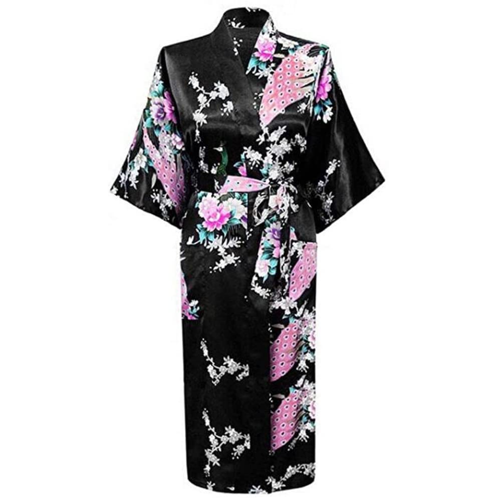 PYJAMA JAPONAIS PAON NOIR KIMONO LONG