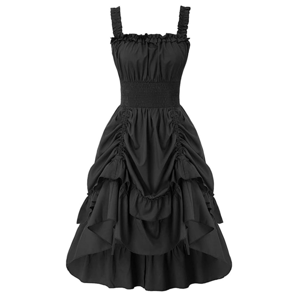 ROBE BRETELLE NOIR MEDIEVAL VICTORIENNE SERREAGE