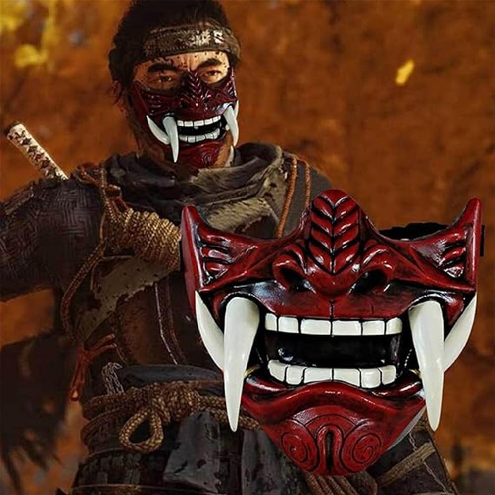 DEMI MASQUE ROUGE DEMON JAPONAIS FONTOME SAMURAI UROKODAKI SAKONJI TENGU ONI