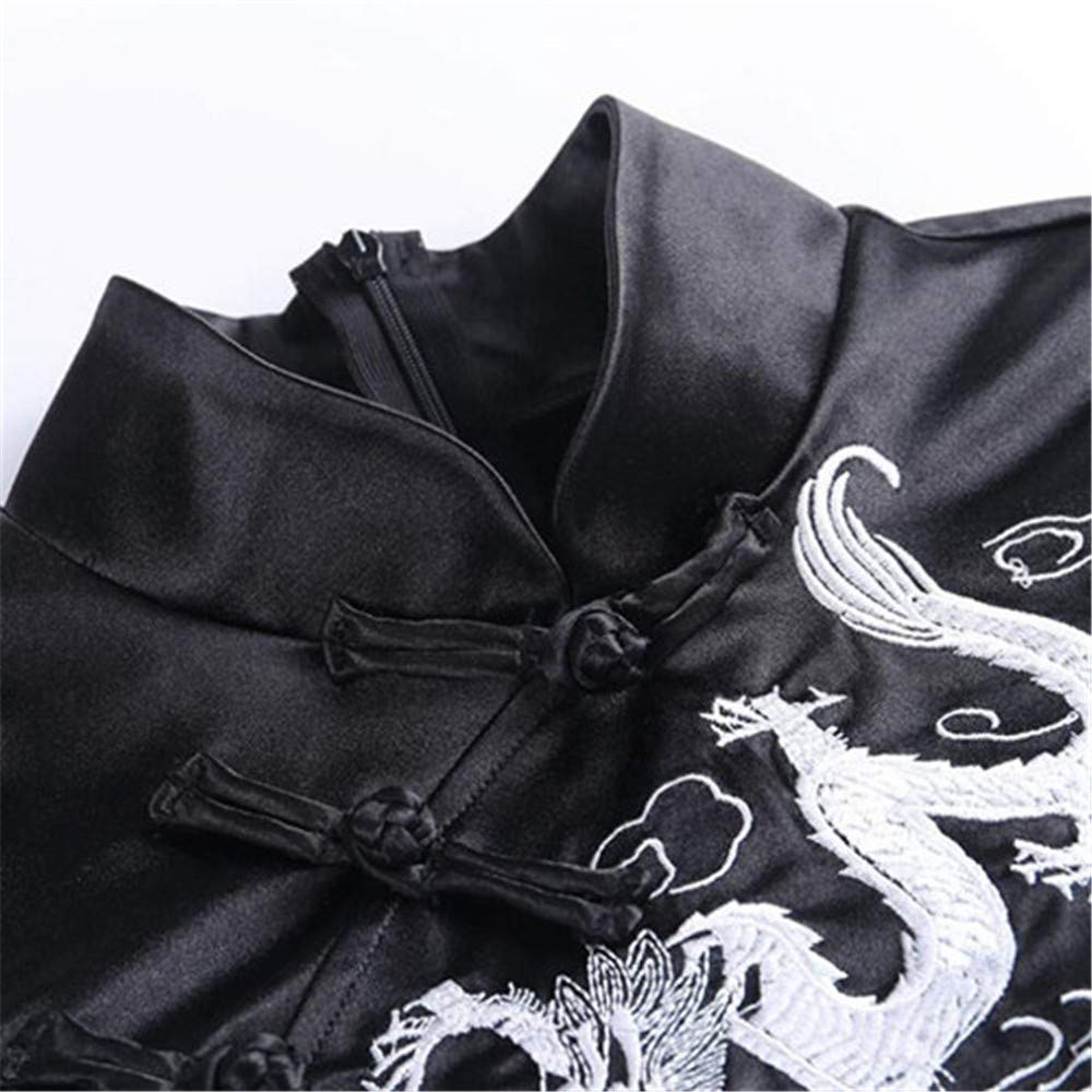 ROBE CHEONGSAM QIPAO DRAGON BRODERIE NOIR LONG