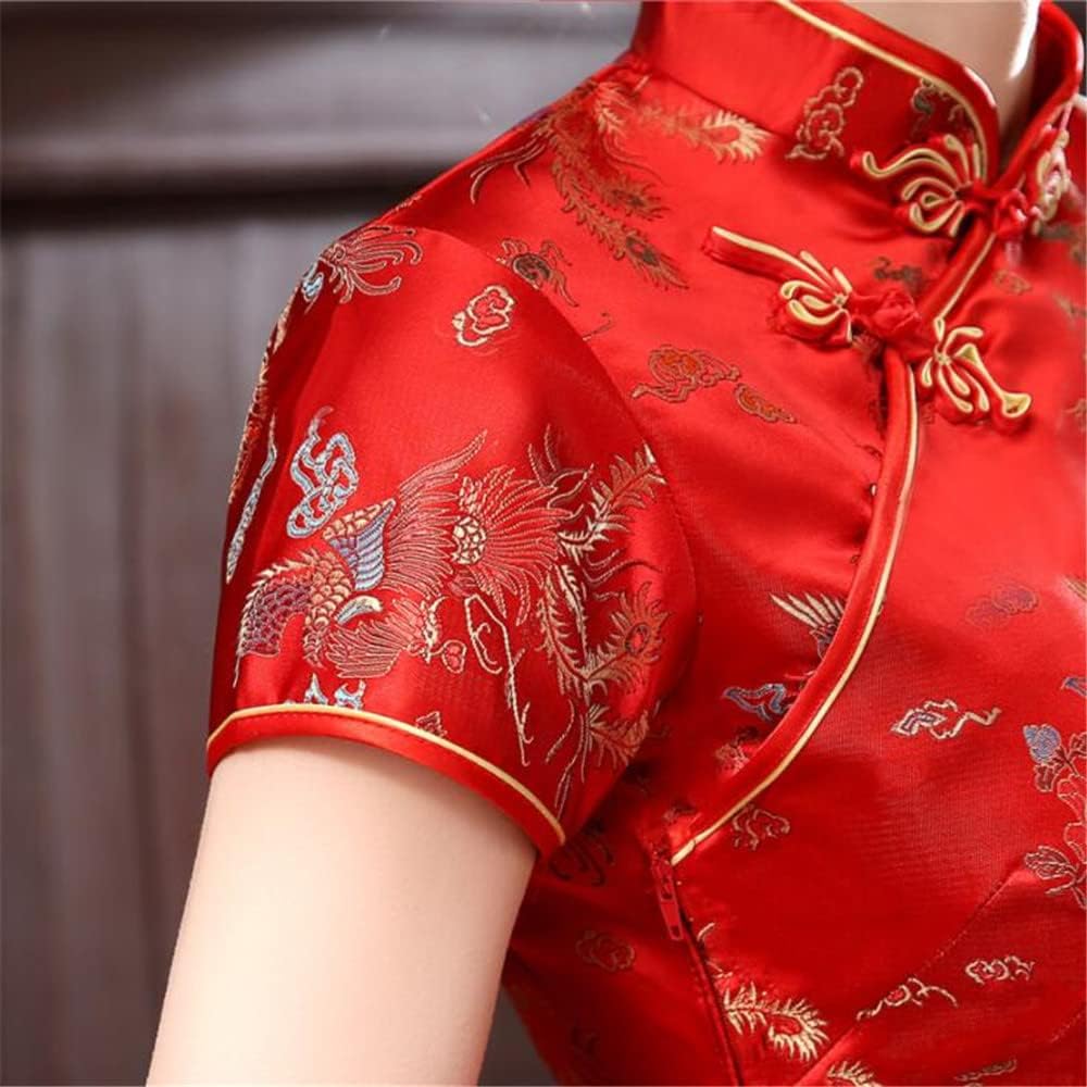 ROBE LONG CHEONGSAM MOTIF DRAGON BROCART QIPAO ROUGE