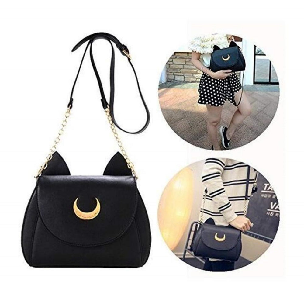 SAC PU BANDOULIERE NOIR SAILOR MOON CHAT