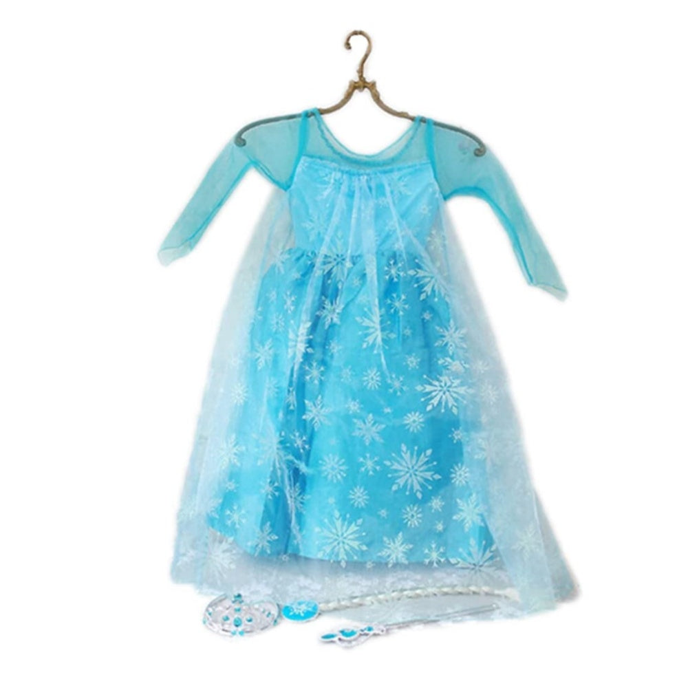 ROBE MANIFIQUE FILLE ELSA LA REINE DES NEIGES PRINCESSE ENFANT 2/12 ANS AVEC BIJOUX