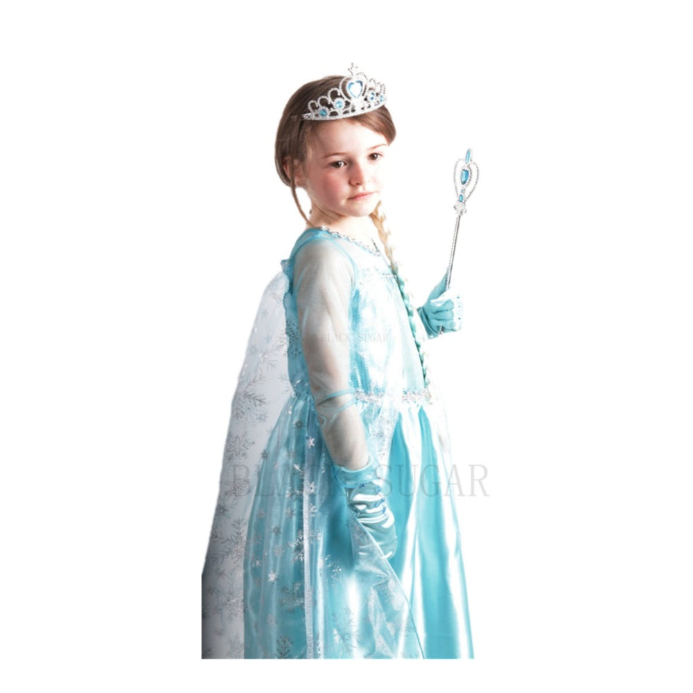 ROBE MANIFIQUE FILLE ELSA LA REINE DES NEIGES PRINCESSE ENFANT 2/12 ANS AVEC BIJOUX
