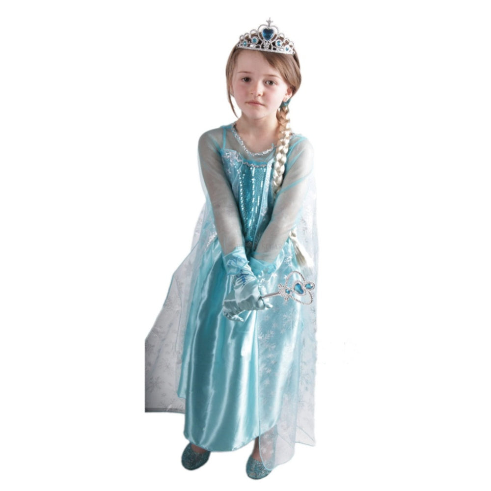 ROBE MANIFIQUE FILLE ELSA LA REINE DES NEIGES PRINCESSE ENFANT 2/12 ANS AVEC BIJOUX