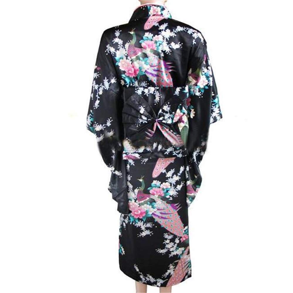 KIMONO JAPONAIS PAON YUKATA SATIN GEISHA NOIR