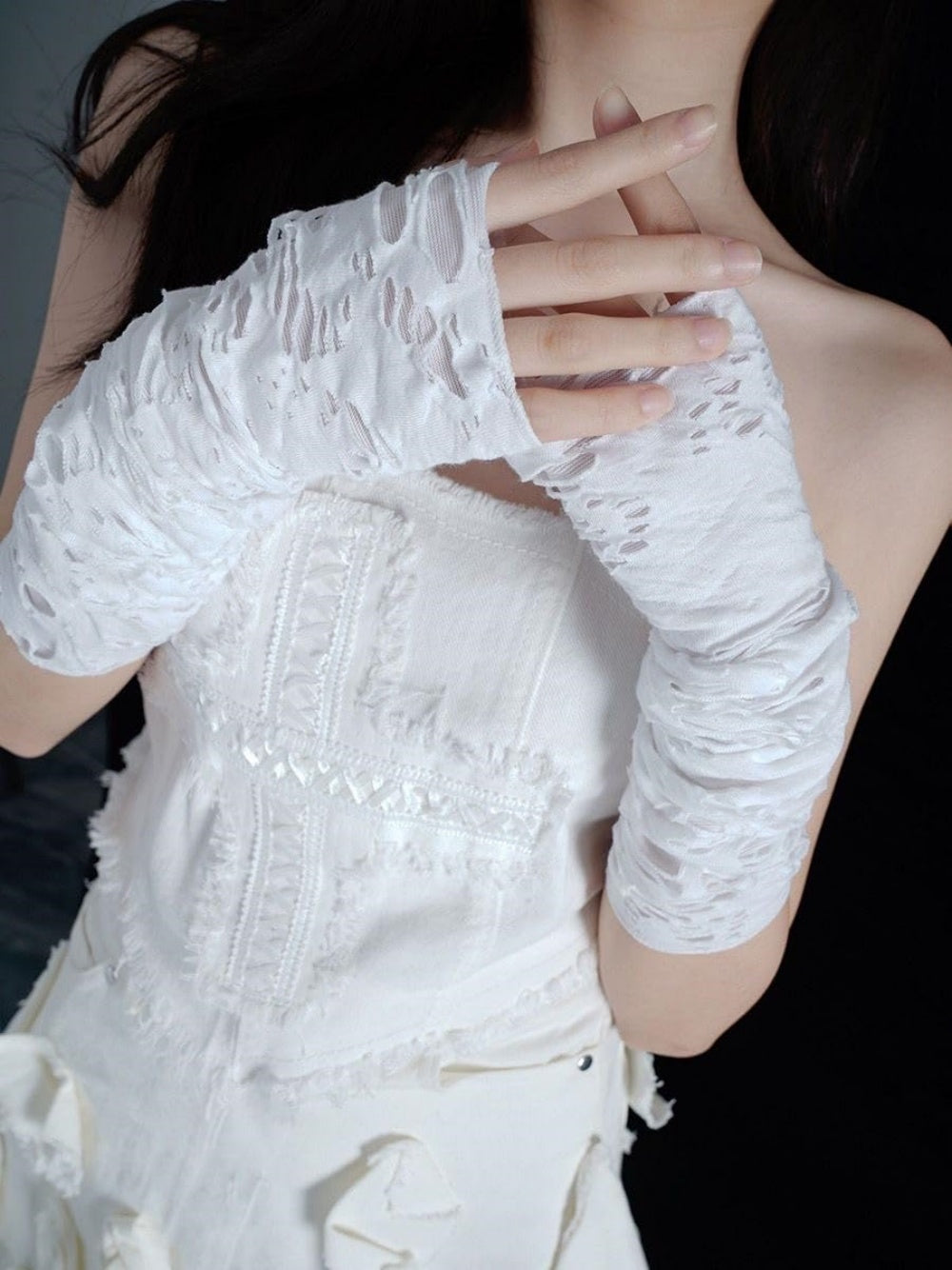 MITAINE DECHIREE COURTE BLANC