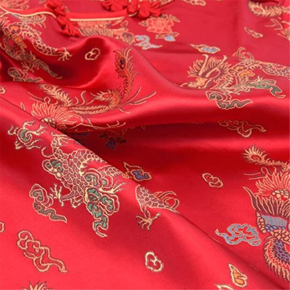 ROBE COURTE CHEONGSAM MOTIF DRAGON BROCART QIPAO ROUGE