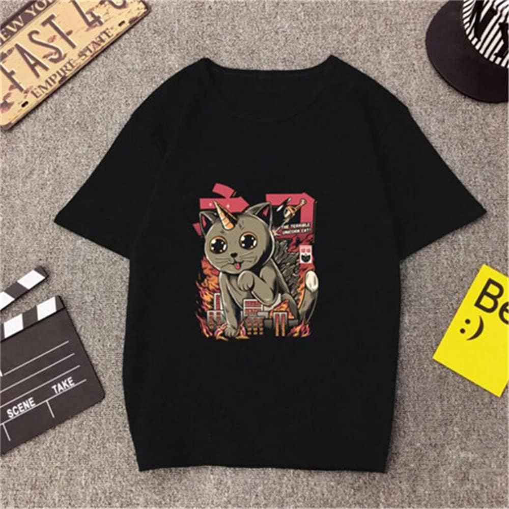 T SHIRT GOTHIQUE HIP HOP JAPONAIS EMO LICORNE CHAT