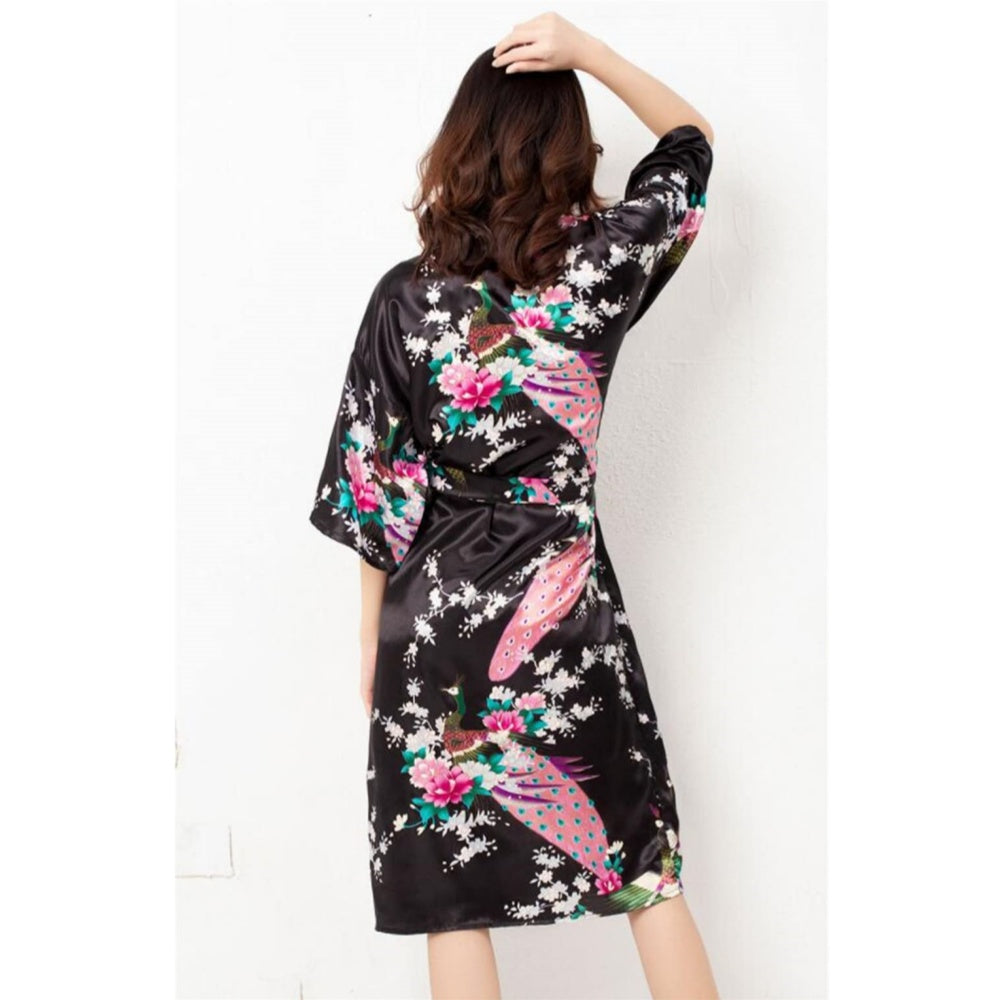 PYJAMA JAPONAIS PAON NOIR KIMONO LONG