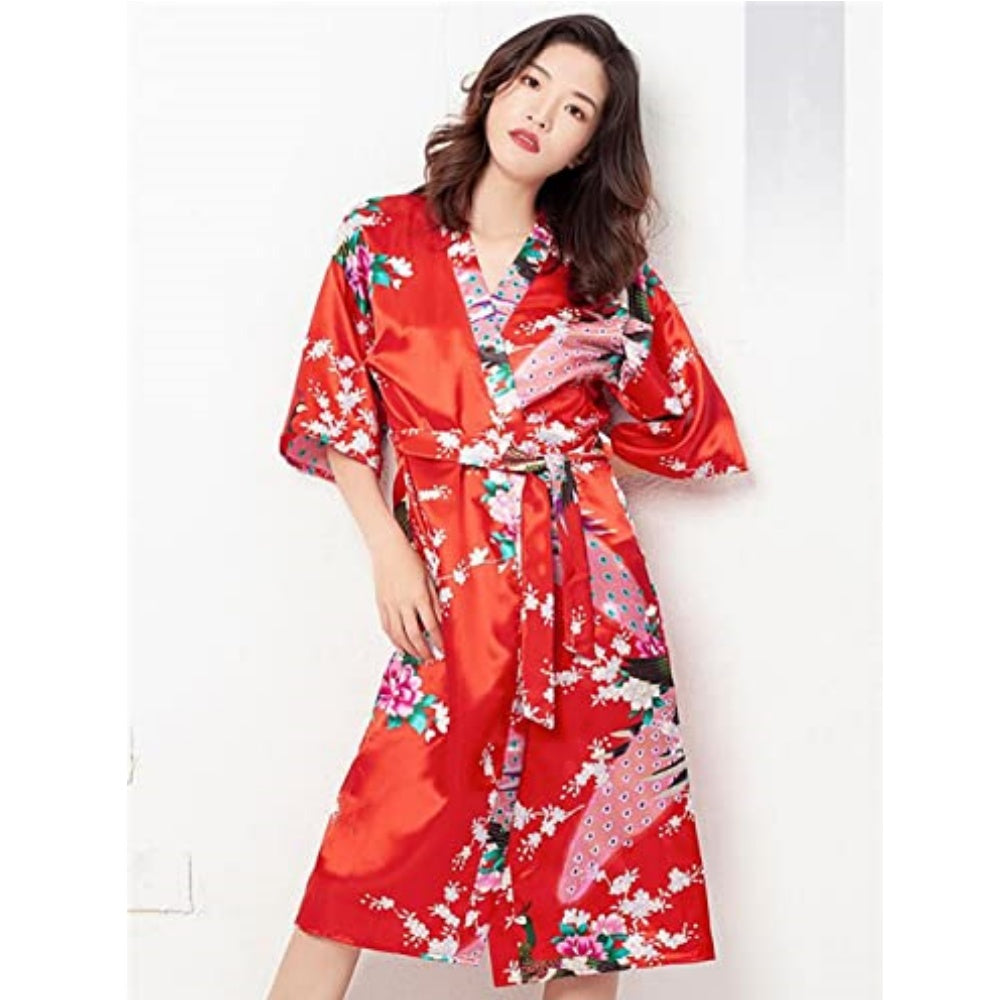 PYJAMA JAPONAIS PAON ROUGE KIMONO LONG