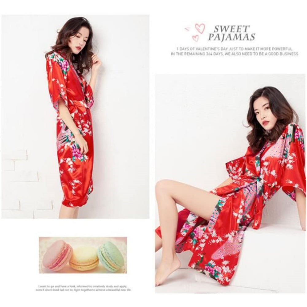 PYJAMA JAPONAIS PAON ROUGE KIMONO LONG