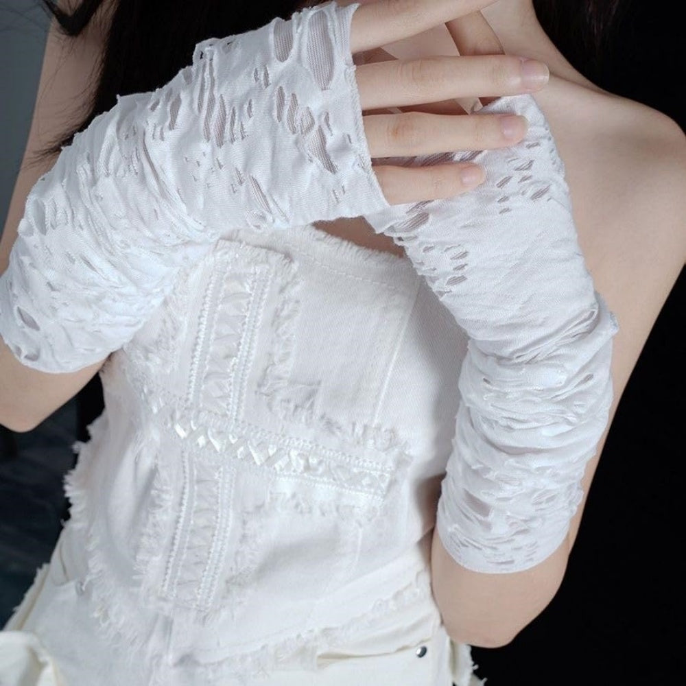 MITAINE DECHIREE COURTE BLANC