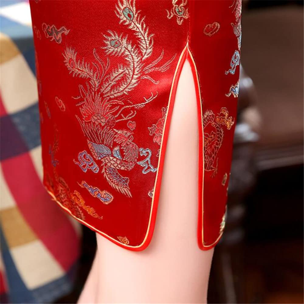 ROBE COURTE CHEONGSAM MOTIF DRAGON BROCART QIPAO ROUGE